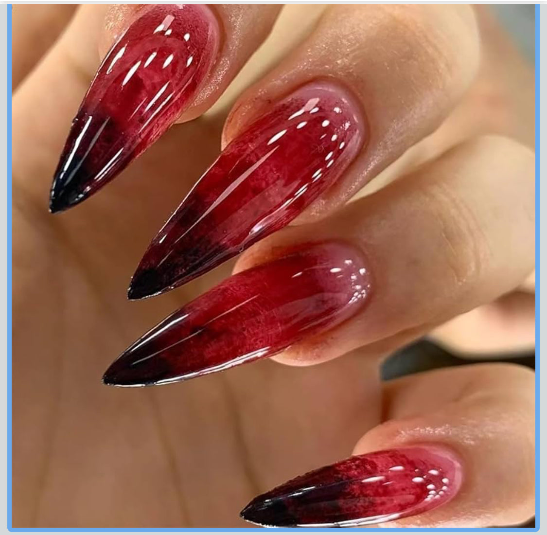 Black Dripped Red Gloss Stiletto - Long Length (Smart Chip Not Included) (Copy)