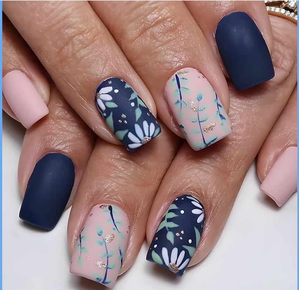 Matte Navy and Pink Petal Stems- Short Length, Round Shape (Smart Chip Not Included)