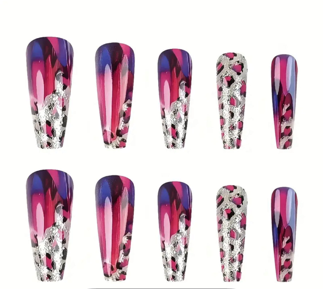 Pink Purple Silver Leopard Long Length Coffin Shaped (Smart Chip Not Included)